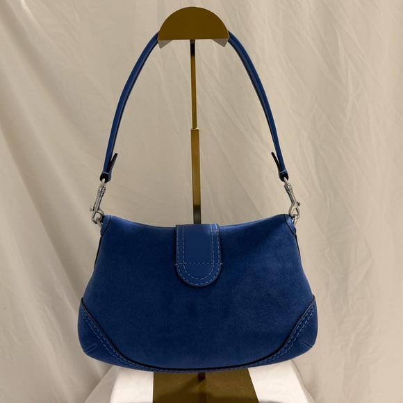 Coach SoHo Flap Bag in Mist Blue Suede and Silver Hardware - Picture 4 of 13